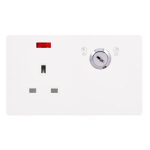 Click Definity Complete 13A 1 Gang Double Pole Key Lockable Socket With Neon Metal White Cover Plate Polar White Insert