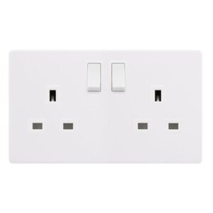 Click Definity Complete 13A Ingot 2 Gang Dp Switched Socket Polar White Cover Plate Polar White Insert