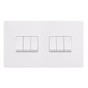 Click Definity Complete 10Ax Ingot 6 Gang 2 Way Switch Polar White Cover Plate Polar White Insert