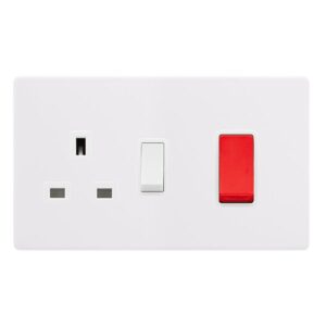 Click Definity Complete 50A Double Pole Switch With 13A Double Pole Switched Socket Polar White Cover Plate Polar White Insert