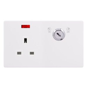 Click Definity Complete 13A 1 Gang Double Pole Key Lockable Socket With Neon Polar White Cover Plate Polar White Insert
