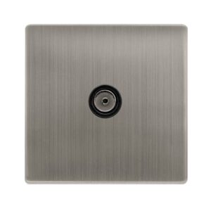 Click Definity Complete Single Non-Isolated Coaxial Outlet Stainless Steel Cover Plate Black Insert