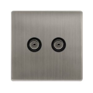 Click Definity Complete Twin Non-Isolated Coaxial Outlet Stainless Steel Cover Plate Black Insert