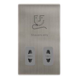 Click Definity Complete 115/230V Dual Voltage Shaver Socket Stainless Steel Cover Plate Grey Insert