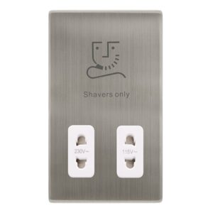 Click Definity Complete 115/230V Dual Voltage Shaver Socket Stainless Steel Cover Plate Polar White Insert