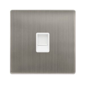Click Definity Complete Single Rj11 (Irish/Us) Outlet Stainless Steel Cover Plate Polar White Insert
