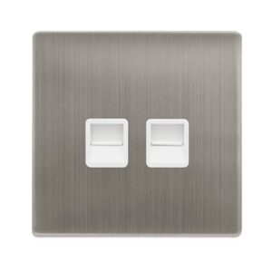 Click Definity Complete Twin Telephone Master Outlet Stainless Steel Cover Plate Polar White Insert
