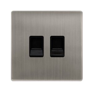 Click Definity Complete Twin Telephone Secondary Outlet Stainless Steel Cover Plate Black Insert