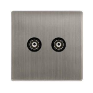 Click Definity Complete Twin Isolated Coaxial Outlet Stainless Steel Cover Plate Black Insert