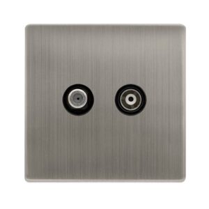 Click Definity Complete Non-Isolated Satellite & Non-Isolated Coaxial Outlet Stainless Steel Cover Plate Black Insert