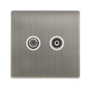 Click Definity Complete Non-Isolated Satellite & Non-Isolated Coaxial Outlet- Stainless Steel Cover Plate Polar White Insert
