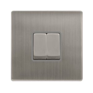 Click Definity Complete 10Ax Ingot 2 Gang 2 Way Switch Stainless Steel Cover Plate Grey Insert