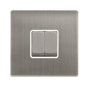 Click Definity Complete 10Ax Ingot 2 Gang 2 Way Switch Stainless Steel Cover Plate Polar White Insert