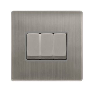 Click Definity Complete 10Ax Ingot 3 Gang 2 Way Switch Stainless Steel Cover Plate Grey Insert