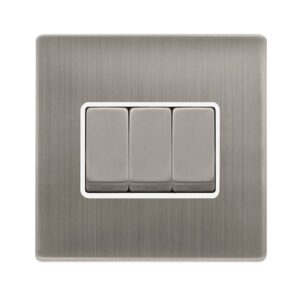Click Definity Complete 10Ax Ingot 3 Gang 2 Way Switch Stainless Steel Cover Plate Polar White Insert