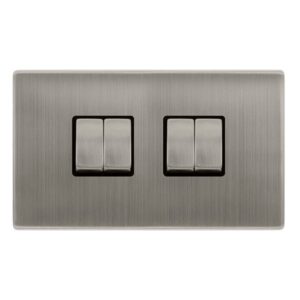 Click Definity Complete 10Ax Ingot 4 Gang 2 Way Switch Stainless Steel Cover Plate Black Insert