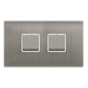 Click Definity Complete 10Ax Ingot 4 Gang 2 Way Switch Stainless Steel Cover Plate Polar White Insert