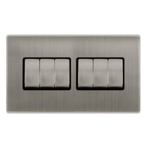 Click Definity Complete 10Ax Ingot 6 Gang 2 Way Switch Stainless Steel Cover Plate Black Insert