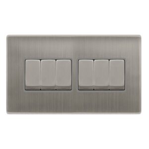 Click Definity Complete 10Ax Ingot 6 Gang 2 Way Switch Stainless Steel Cover Plate Grey Insert