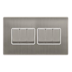 Click Definity Complete 10Ax Ingot 6 Gang 2 Way Switch Stainless Steel Cover Plate Polar White Insert