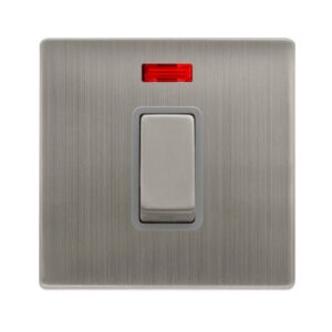 Click Definity Complete 50A Ingot 1 Gang Double Pole Switch With Neon Stainless Steel Cover Plate Grey Insert