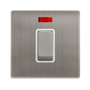 Click Definity Complete 50A Ingot 1 Gang Double Pole Switch With Neon Stainless Steel Cover Plate Polar White Insert