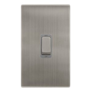 Click Definity Complete 50A Ingot 2 Gang Double Pole Switch Stainless Steel Cover Plate Grey Insert