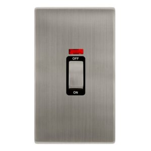 Click Definity Complete 50A Ingot 2 Gang Double Pole Switch With Neon Stainless Steel Cover Plate Black Insert