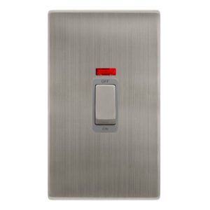 Click Definity Complete 50A Ingot 2 Gang Double Pole Switch With Neon Stainless Steel Cover Plate Grey Insert