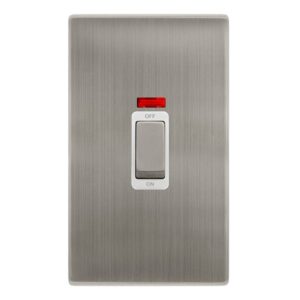 Click Definity Complete 50A Ingot 2 Gang Double Pole Switch With Neon Stainless Steel Cover Plate Polar White Insert