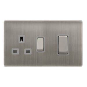 Click Definity Complete 50A Ingot Double Pole Switch With 13A Double Pole Switched Socket Stainless Steel Cover Plate Grey Insert