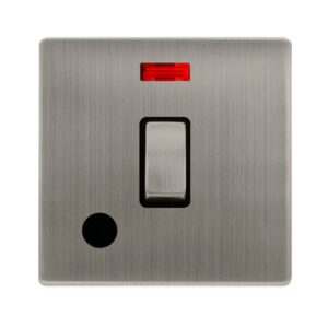 Click Definity Complete 20A Ingot Double Pole Switch With Neon & Flex Outlet Stainless Steel Cover Plate Black Insert