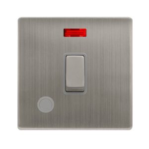 Click Definity Complete 20A Ingot Double Pole Switch With Neon & Flex Outlet Stainless Steel Cover Plate Grey Insert