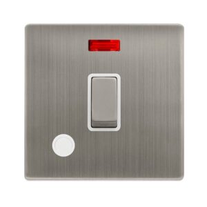 Click Definity Complete 20A Ingot Double Pole Switch With Neon & Flex Outlet Stainless Steel Cover Plate Polar White Insert