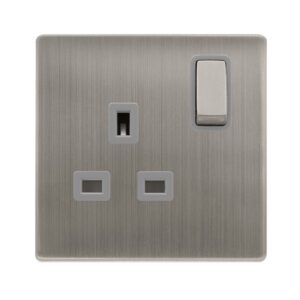 Click Definity Complete 13A Ingot 1 Gang Dp Switched Socket Stainless Steel Cover Plate Grey Insert