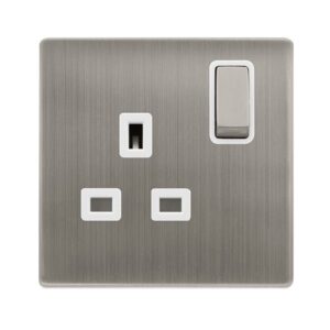 Click Definity Complete 13A Ingot 1 Gang Dp Switched Socket Stainless Steel Cover Plate Polar White Insert