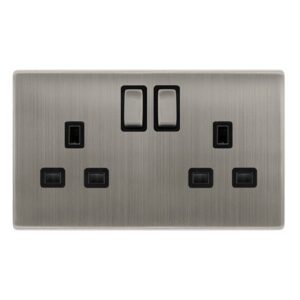 Click Definity Complete 13A Ingot 2 Gang Dp Switched Socket Stainless Steel Cover Plate Black Insert