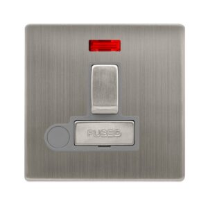 Click Definity Complete 13A Ingot Switched Fused Connection Unit With Neon & Optional Flex Outlet Stainless Steel Cover Plate Grey Insert