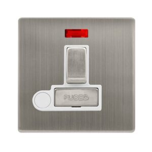Click Definity Complete 13A Ingot Switched Fused Connection Unit With Neon & Optional Flex Outlet Stainless Steel Cover Plate Polar White Insert