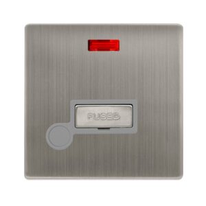 Click Definity Complete 13A Ingot Fused Connection Unit With Neon & Optional Flex Outlet Stainless Steel Cover Plate Grey Insert