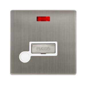 Click Definity Complete 13A Ingot Fused Connection Unit With Neon & Optional Flex Outlet Stainless Steel Cover Plate Polar White Insert
