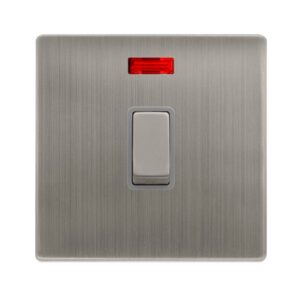Click Definity Complete 20A Ingot Double Pole Switch With Neon Stainless Steel Cover Plate Grey Insert