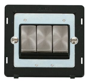Click Definity Ingot 10Ax 3 Gang 2 Way Switch Insert Black / Brushed Stainless