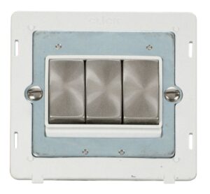 Click Definity Ingot 10Ax 3 Gang 2 Way Switch Insert White / Brushed Stainless