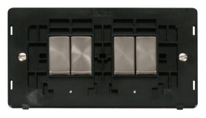 Click Definity Ingot 10Ax 4 Gang 2 Way Switch Insert Black / Brushed Stainless