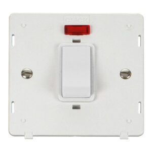 Click Definity 50A 1 Gang Double Pole Plate Switch With Neon Insert Polar White Insert & Rocker