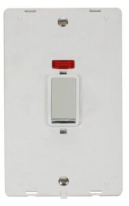 Click Definity Ingot 45A 2 Gang Plate Dp Switch With Neon Insert White