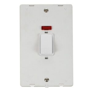 Click Definity 50A 2 Gang (Vertical) Double Pole Plate Switch With Neon Insert Polar White Insert & Rocker