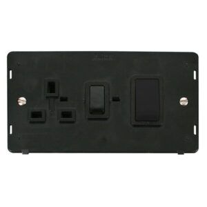 Click Definity 50A 2 Gang Double Pole Switch With 13A Double Pole Switched Socket Outlet Insert Black Insert & Rockers