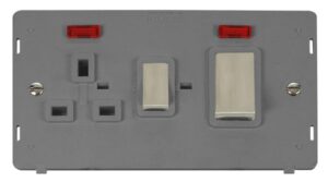 Click Definity 50A Ingot 2 Gang Double Pole Switch With 13A Double Pole Switched Socket Outlet & Neons Insert